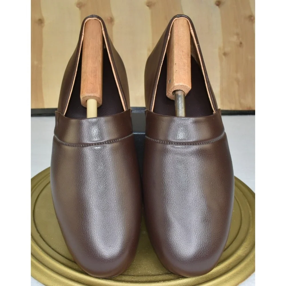 Vermont Country Store Men House Slippers Size 13 Brown Leather Slip On Indoor